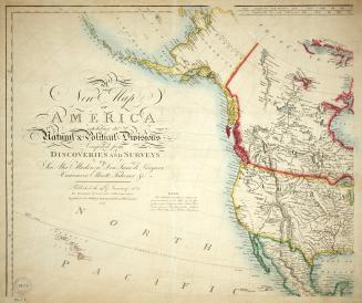A new map of America exhibiting its natural & pollitical divisions compiled from discoveries and surveys of Sir Alexander Mackenzie, Don Juan de Langara, Vancouver, Elliott, Falconer &c.