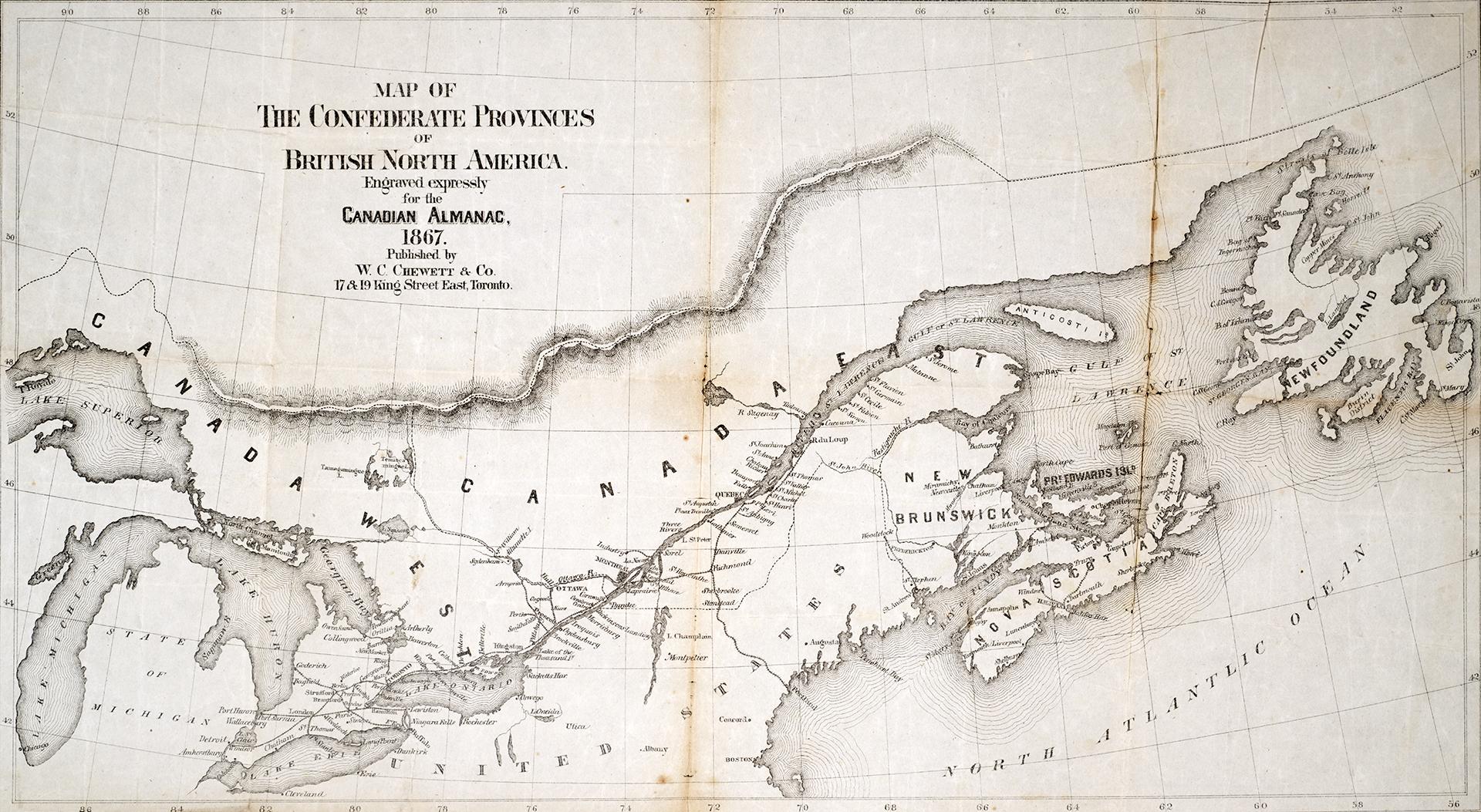 Map Of The Confederate Provinces Of British North America Engraved