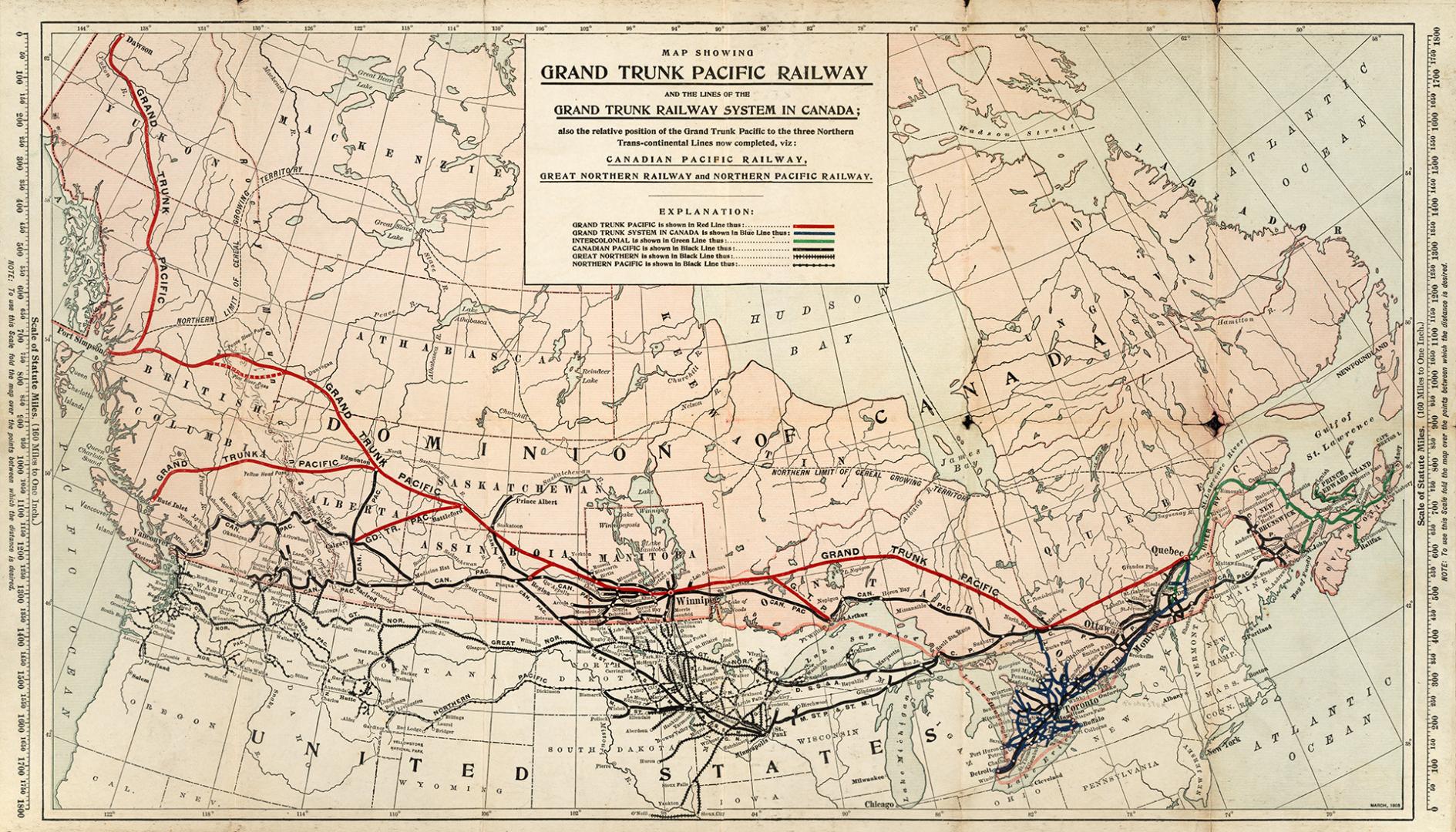 Grand Trunk Railway Route Map Map Showing Grand Trunk Pacific Railway – All Items – Digital Archive :  Toronto Public Library