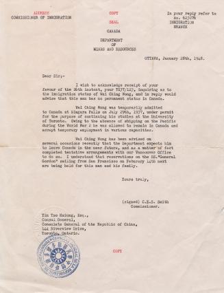 Deportation letter to Wai Ching Wong