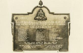 Memorial plaque dedicated to the men of the 43rd Battery, Canadian Field Artillery, who fell in the First World War
