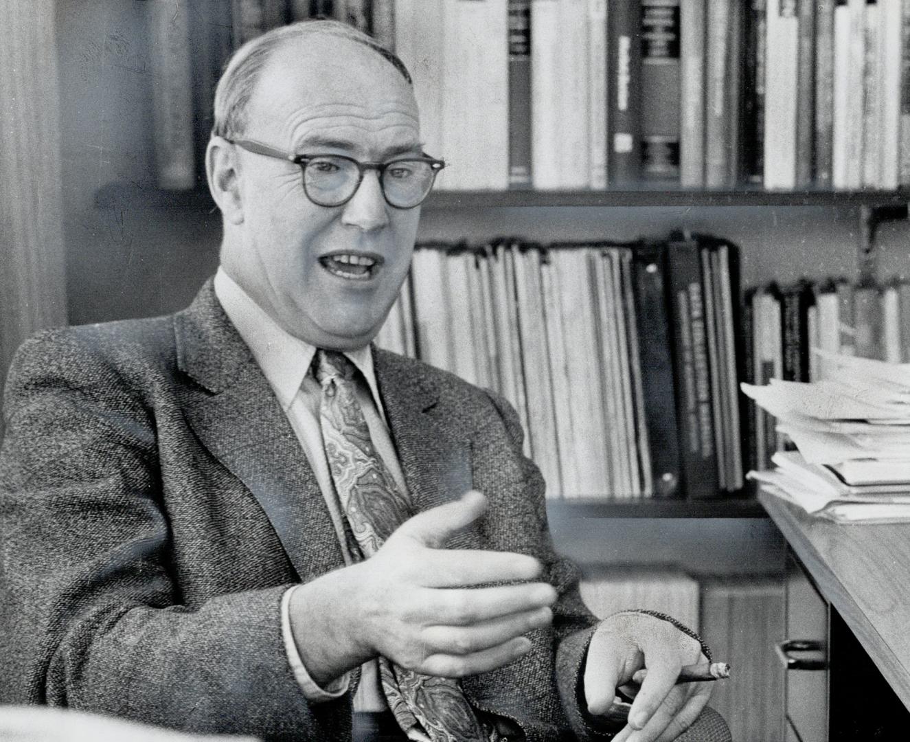 James Gillies, considered a candiate for the finance minister's job in a Conservative government, says full employment is his party's basic economic goal. He holds a doctor's degree in economics