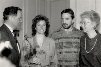 Laurie Graham with her parents and fiance