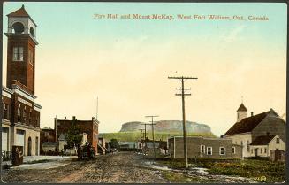 Fire Hall and Mount McKay, West Fort William, Ontario, Canada