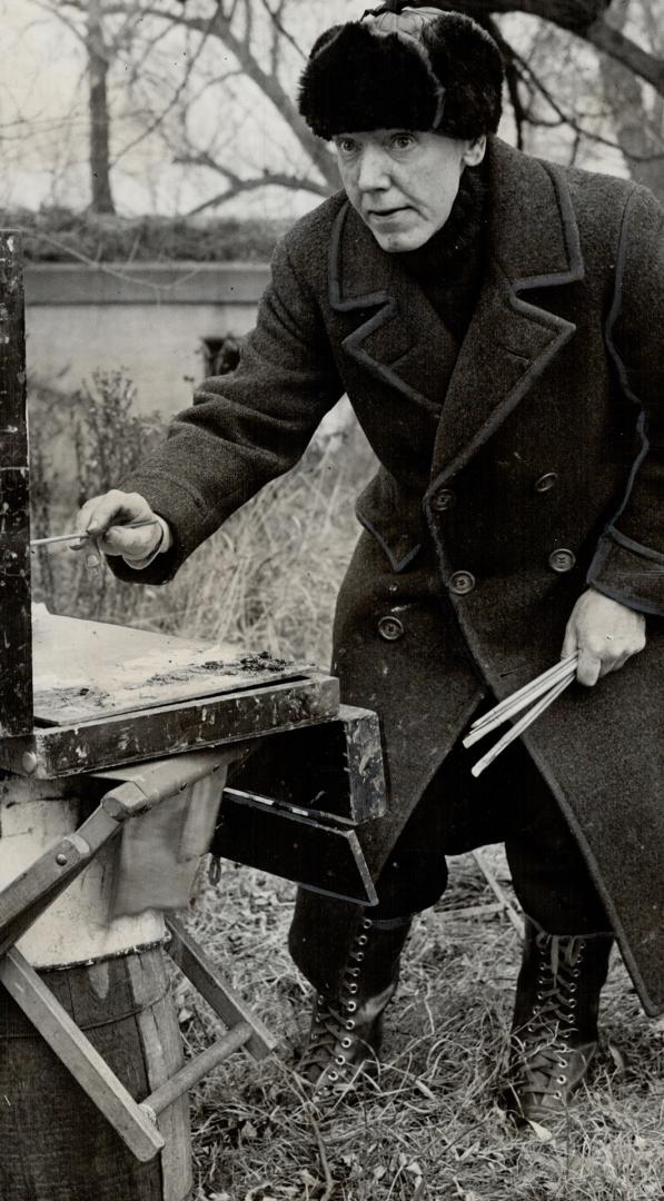 Newspaperman-artist Roy Greenaway shown working on an outdoor scene, started painting while covering a rum-running story