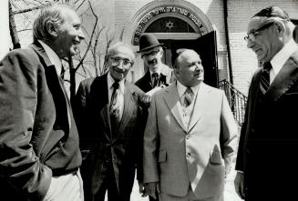 At synagogue with Abraham Weintraub, Max Rubin, David Steinberg, Charles Kraigman