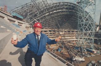 Looking south from the lobby of the hotel being built at the north end of the SkyDome, you can see all five levels of seating. Field level seat tiers (...)
