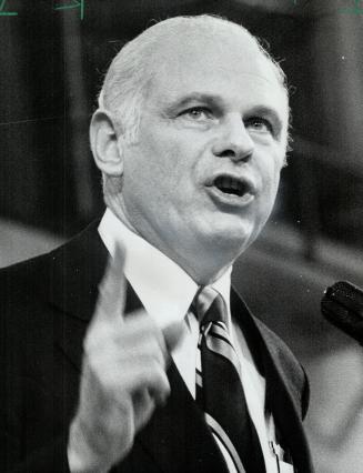 Saturday: Former Liberal Paul Hellyer in his appeal to delegates, attacked ''Red Tory minority'' and boos followed immediately