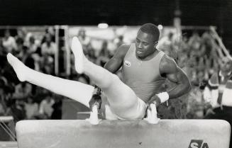 Curtis Hibbert, above on pommel horse, took first in five events and captured top honors at the Canadian team trials for October's world gymnastics ch(...)