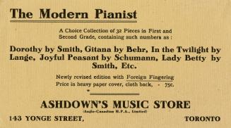 The Modern Pianist : Ashdown's Music Store, 143 Yonge Street, Toronto
