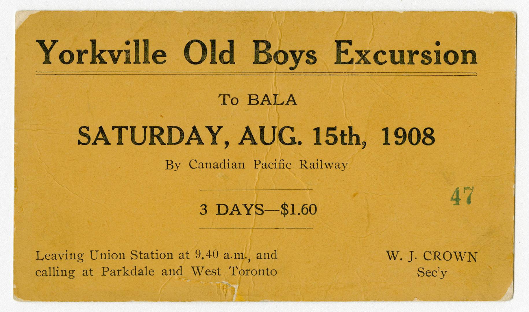 Yorkville Old Boys excursion to Bala, Saturday, Aug