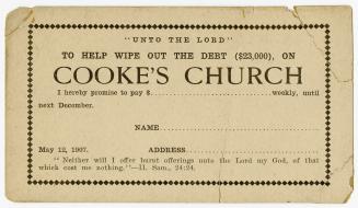 ''Unto the Lord'' to help wipe out the debt ($23,000), on Cooke's Church