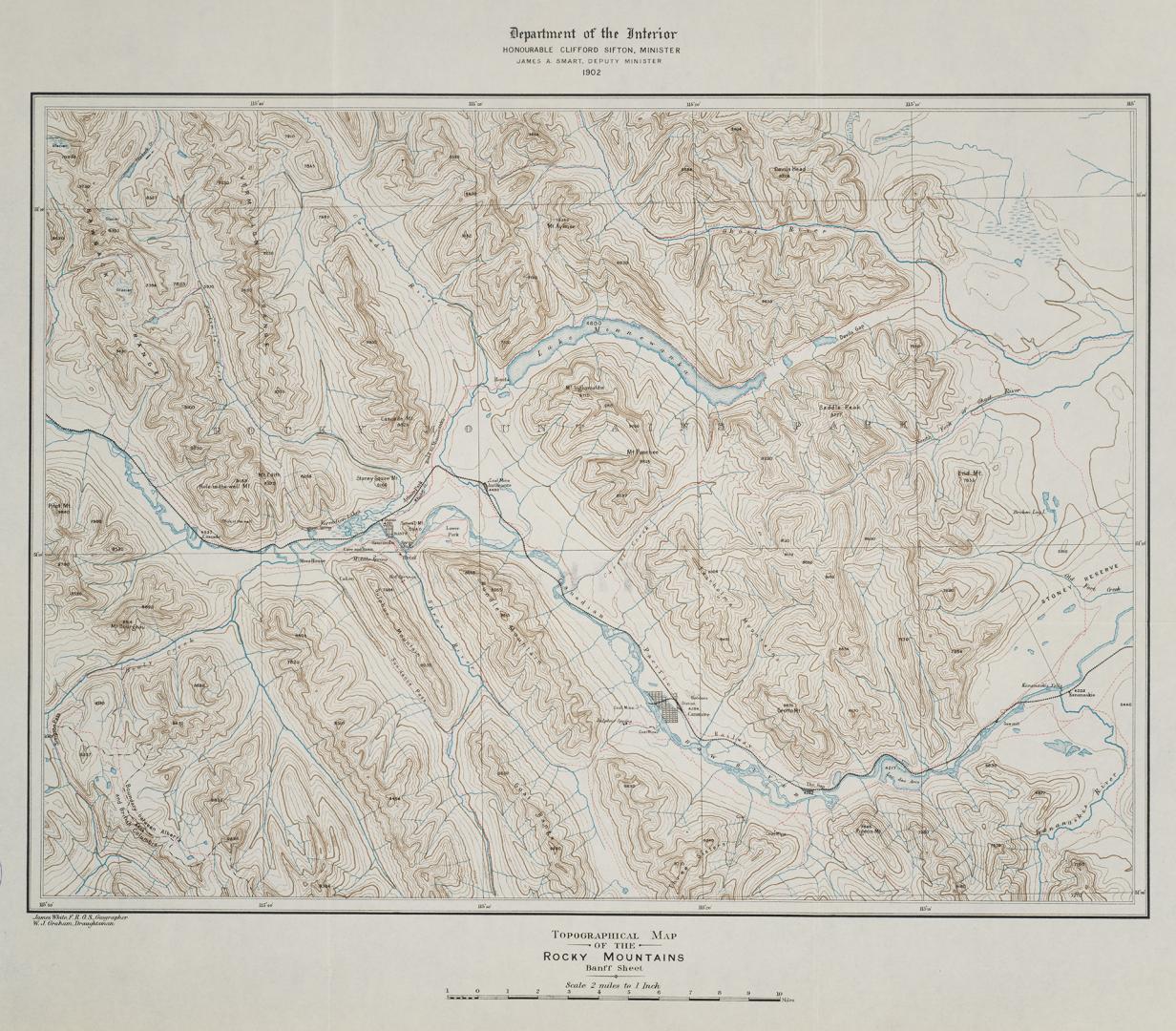 Topographical map of the Rocky Mountains Banff sheet