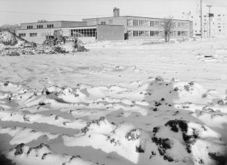 Daystrom Public School during construction, looking northwest, Toronto, Ontario. Image shows sc ...