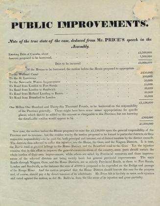 Public improvements. Note of the true state of the case, deduced from Mr. Price's speech in the Assembly