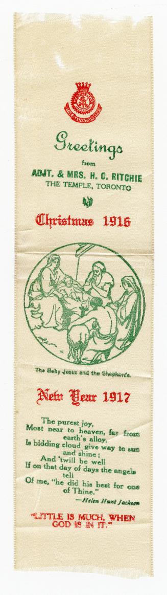 Greetings from Adjt. & Mrs. H.C. Ritchie, The Temple, Toronto, Christmas 1916