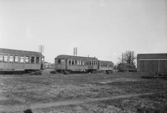 Toronto Suburban Railway, #152 (in centre), 150, 151 & 153 at Lambton carhouse, shown as Canadian National Electric Railway cars