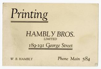 Printing, Hambly Bros. Limited, 189-191 George Street