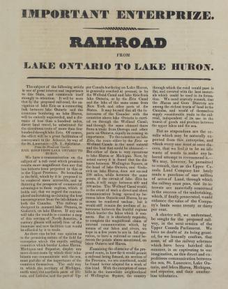 Important enterprize. Railroad from Lake Ontario to Lake Huron