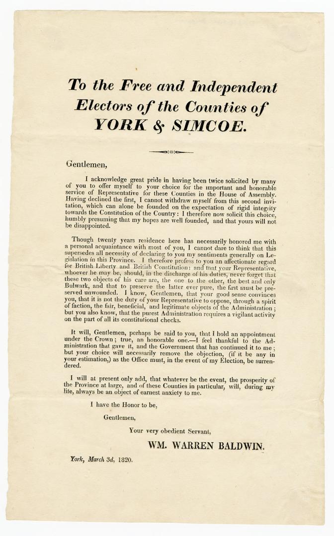 To the freeholders of the counties of York & Simcoe