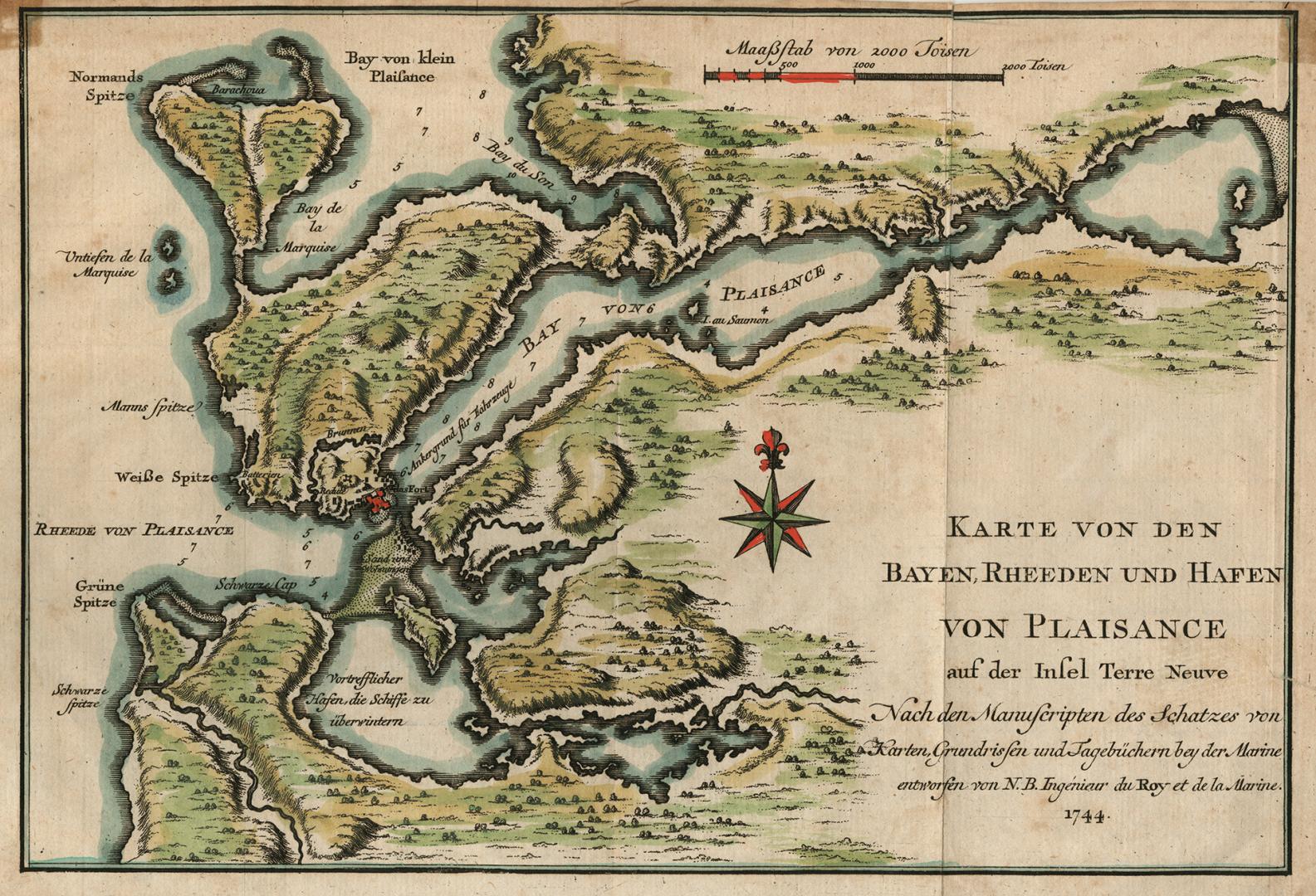 Karte von den Bayen Rheeden und Hafen von Plaisance auf der Insel Terre Neuve