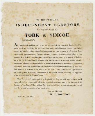 To the free and independent electors of the counties of York and Simcoe