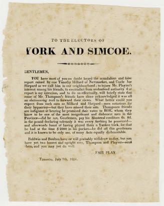 To the electors of York and Simcoe