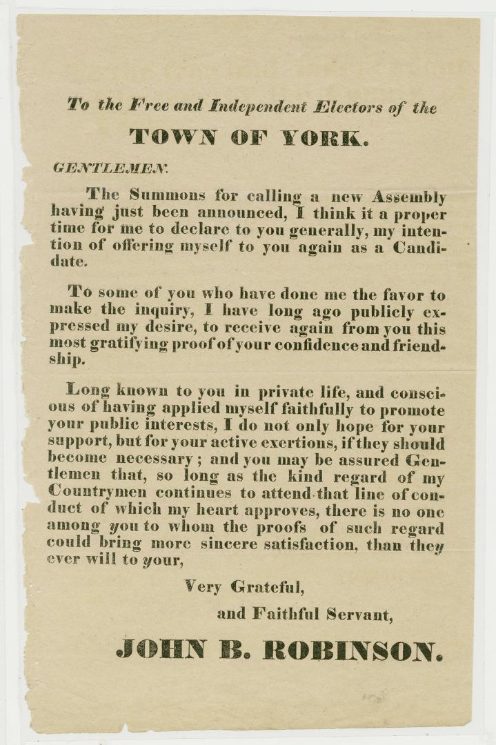 To the free and independent electors of the Town of York
