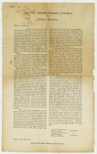 To the Presbyterian Church of Nova Scotia