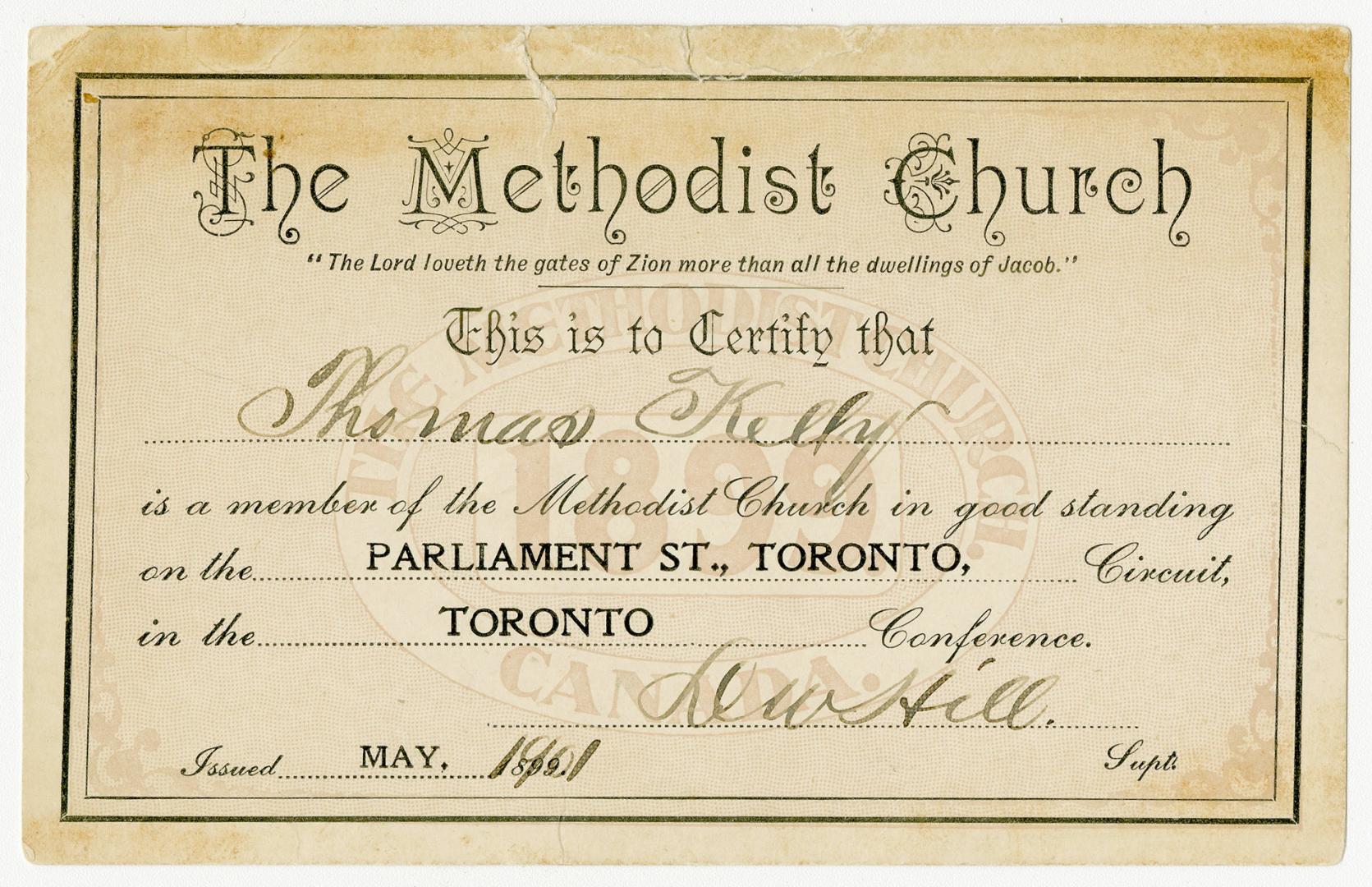 The Methodist Church member certificate