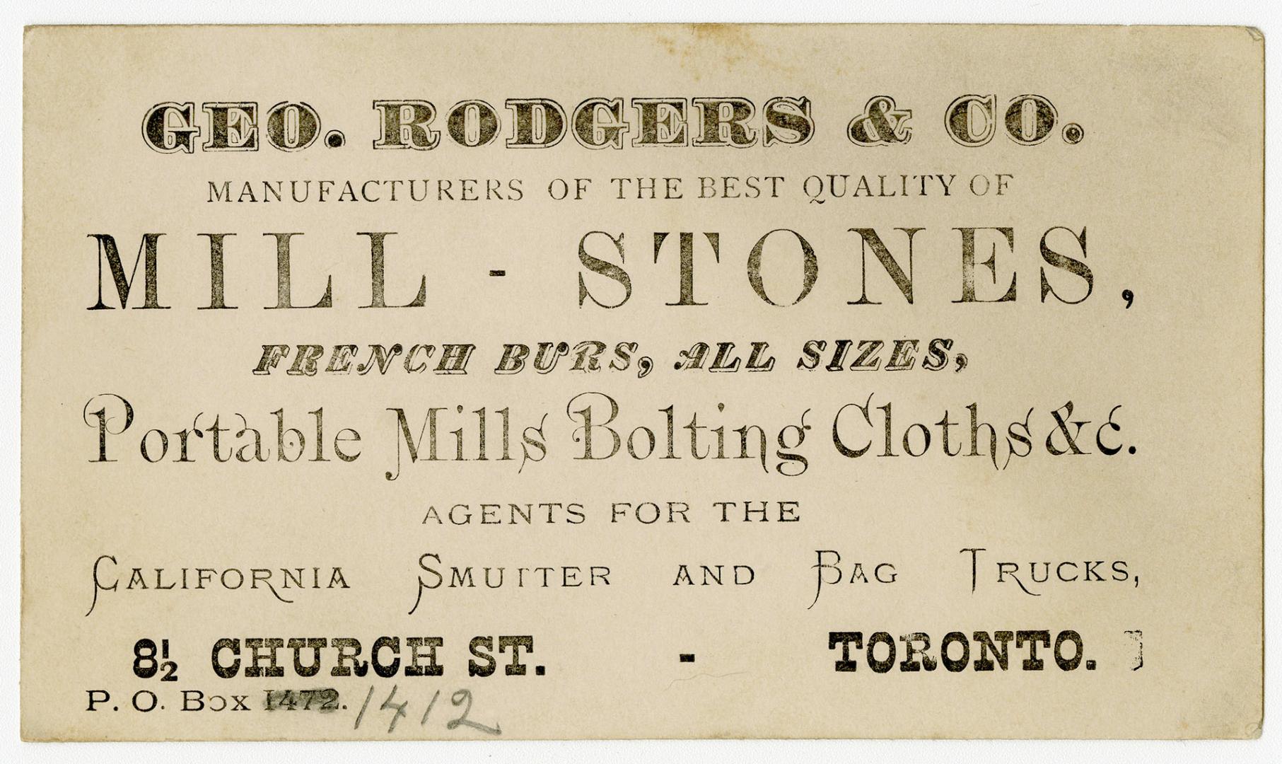 Geo. Rodgers & Co. Manufacturers of the best quality of Mill-Stones