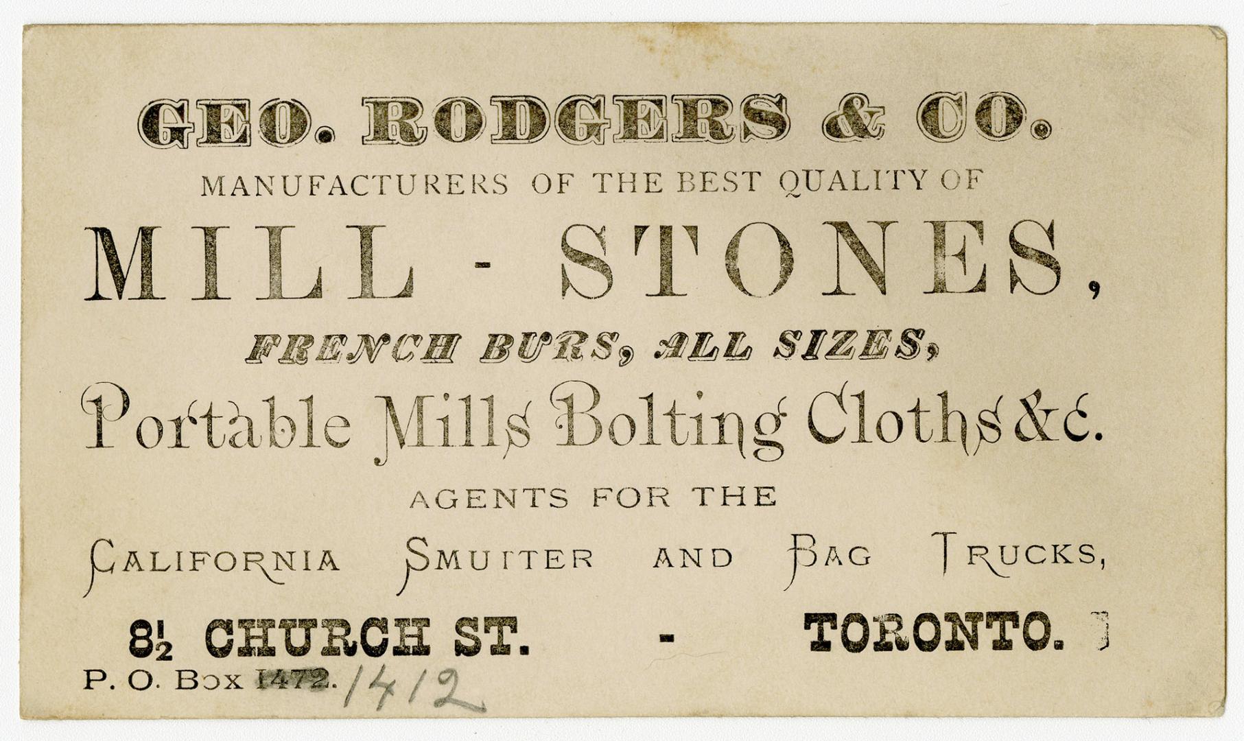 Geo. Rodgers & Co. Manufacturers of the best quality of Mill-Stones