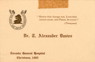 Dr. T. Alexander Davies Toronto General Hospital Christmas, 1905