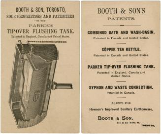 Booth & Son, Toronto, sole proprietors and patentees of the Parker tip-over flushing tank