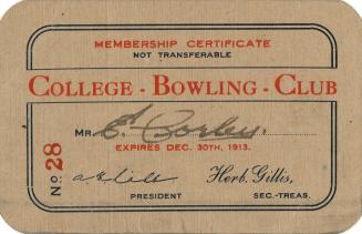 Membership certificate College Bowling Club