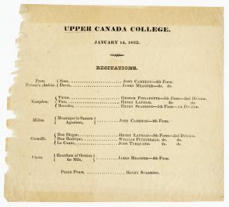 Upper Canada College, January 14, 1832 : recitations
