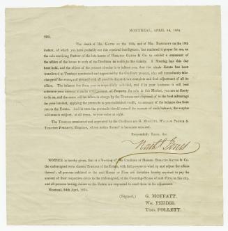 [Circular] : the death of Mr. Gates on the 11th, and of Mr. Bancroft on the 19th instant ... has rendered it proper for me, as the sole surviving part(...)
