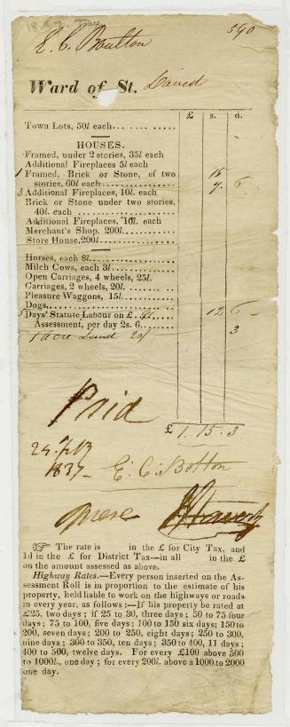 Tax return form, ward of St. David, Toronto
