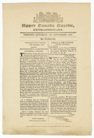 Upper Canada Gazette, extraordinary, Toronto, Saturday, 30th September, 1837
