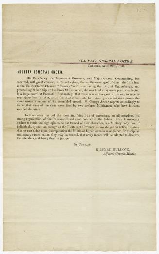 Adjutant general's office, Toronto, April 20th, 1839 : Militia general order