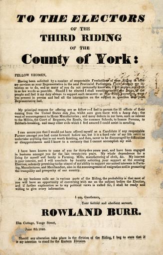 To the electors of the third riding of the county of York, having been solicited by a number of respectable freeholders of your riding to offer my ser(...)