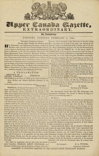 Upper Canada Gazette extraordinary : by authority, Toronto, Tuesday, February 9, 1841