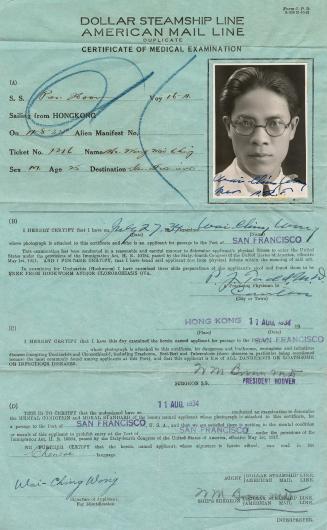 Dollar Steamship Line American Mail Line Certificate of medical examination - Wong Wai Ching