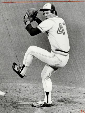 Blue Jays' rookie righthander Phil Huffman pitched well last night until his arm tightened up in seventh inning