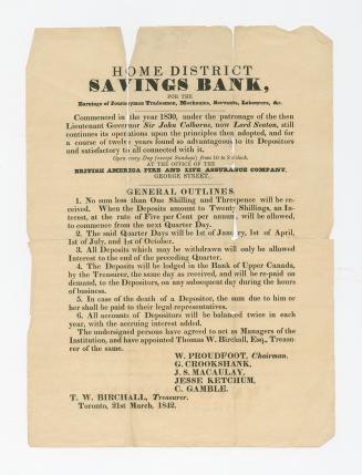 Home District Savings Bank for the earnings of journeymen, tradesmen, mechanics, servants, labourers, &c