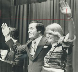 Successful candidate Otto Jelinek, 37, listens to cheers and applause from his supporters-with his wife, Leata, by his side-after he won a first-ballo(...)