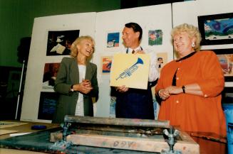 Isabel Bassett (l), Margaret Marland announcing new school curricular (arts and plays
