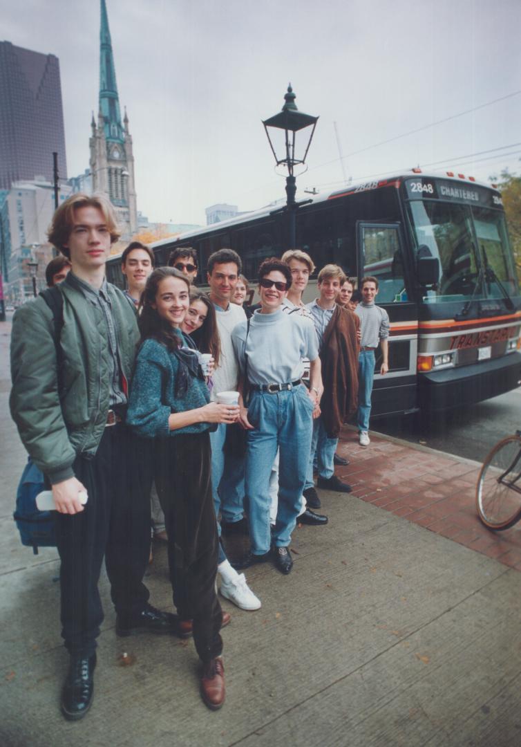 All aboard: Karen Kain (wearing sunglasses) and fellow National Ballet of Canada dancers prepare to board a bus to visit the Niagara Peninsula