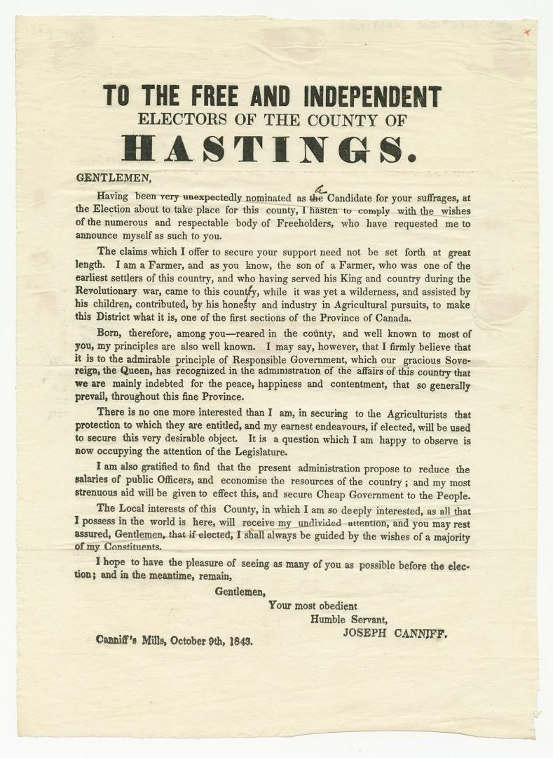 To the free and independent electors of the county of Hastings