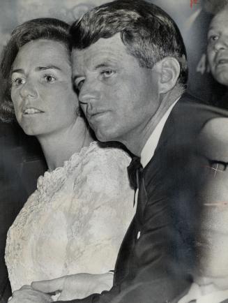 Ethel and Bobby Kennedy refleet the excitement of the moment as they watch Toronto Maple Leafs play at the Gardens in Toronto. If Bobby wins presidency, his family will occupy White House